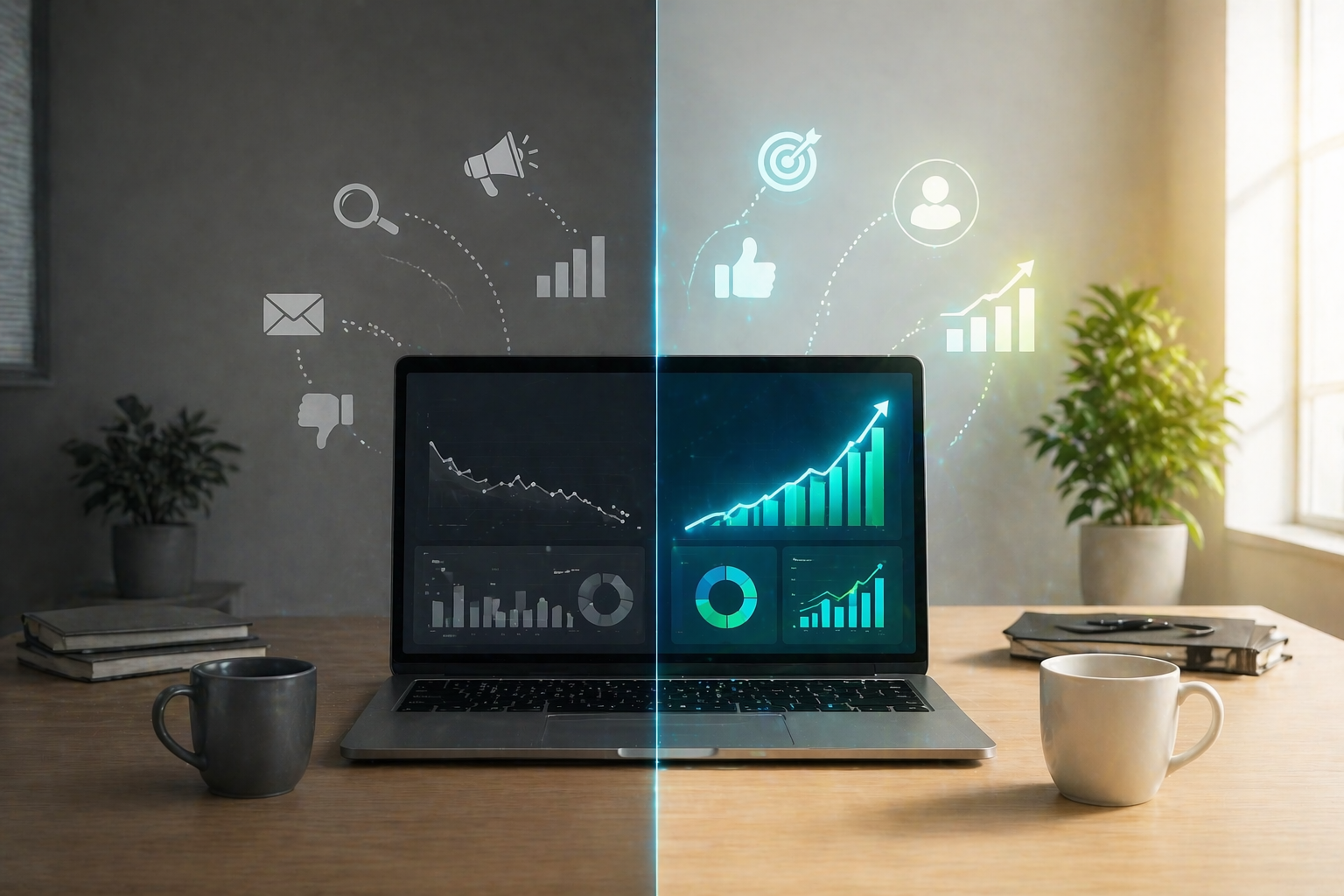 modern business growth concept with rising graphs
